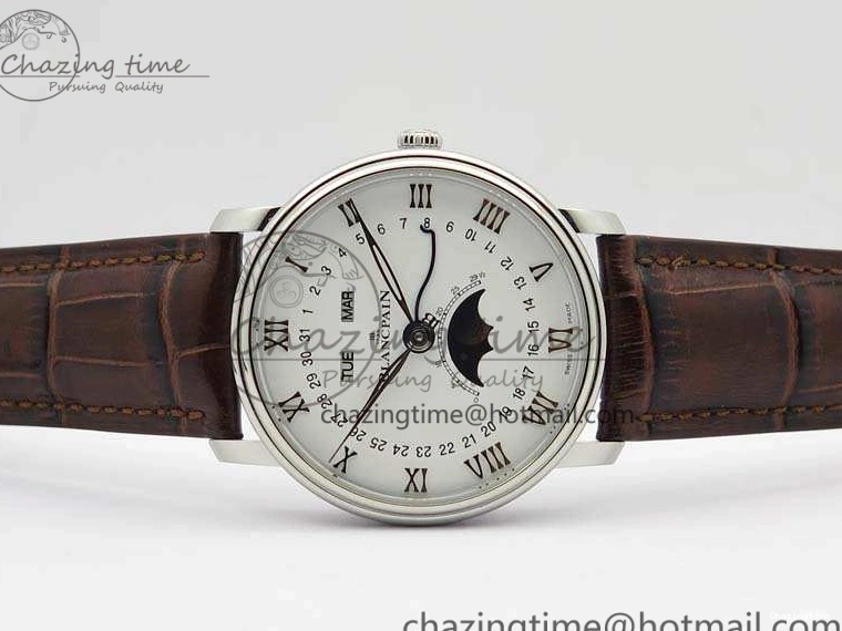 0416 FreshLook Villeret 6654 SS Complicated Function OMF 1:1 Best Edition White Dial On Brown Leather Strap A 8119